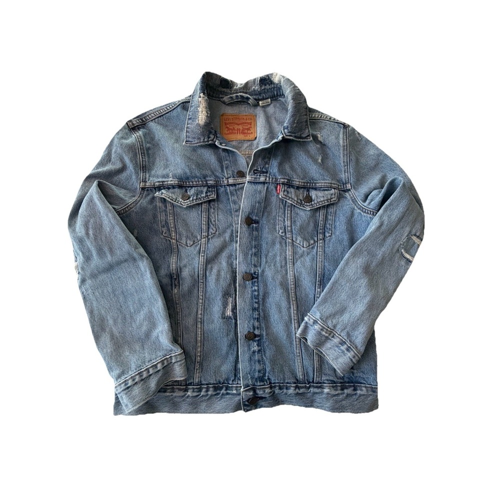 Levi Strauss Women's Cotton Denim Jean Button Up Jacket Size Large Distressed